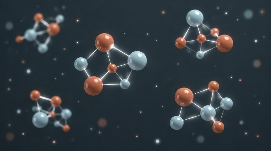 Molecules joined by fine lines into several small connected groups.
