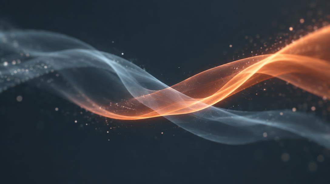Two gently interlocking rings of light surround a small cluster of red blood cells.