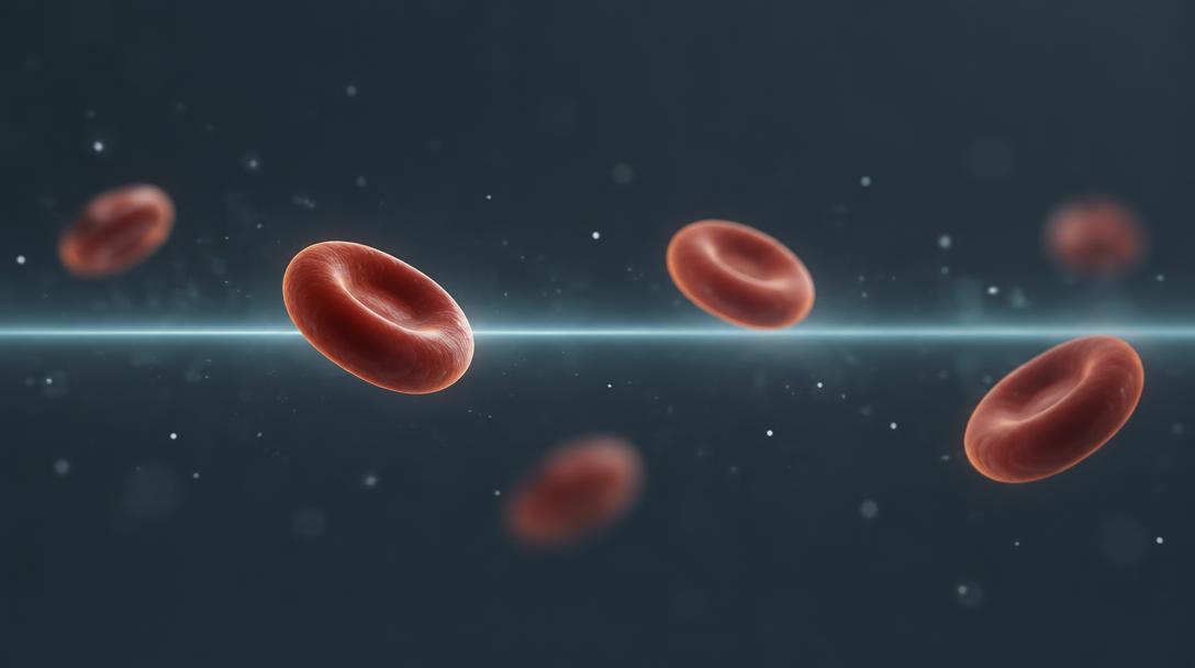 A smooth line of light with a few red blood cells sitting off it.